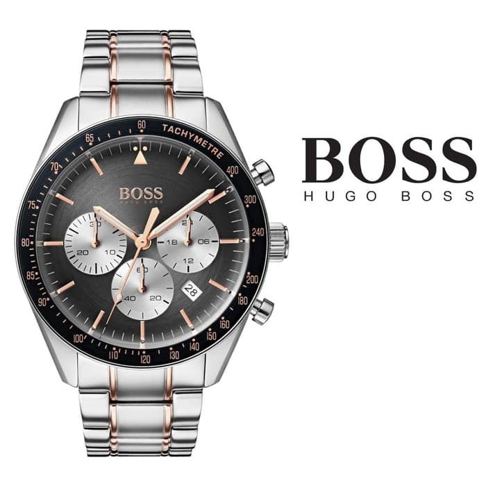 Hugo Boss Trophy Chronograph Grey Dial Silver Steel Strap Watch for Men - 1513634 Watches Hugo Boss   