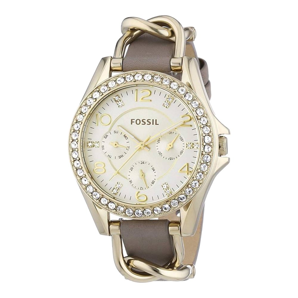 Fossil Riley Gold Dial Grey Leather Strap Watch for Women - ES3465 Watches Fossil   