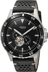 Fossil Crewmaster Sports Automatic Black Dial Black Leather Strap Watch for Men - ME3148 Watches Fossil   