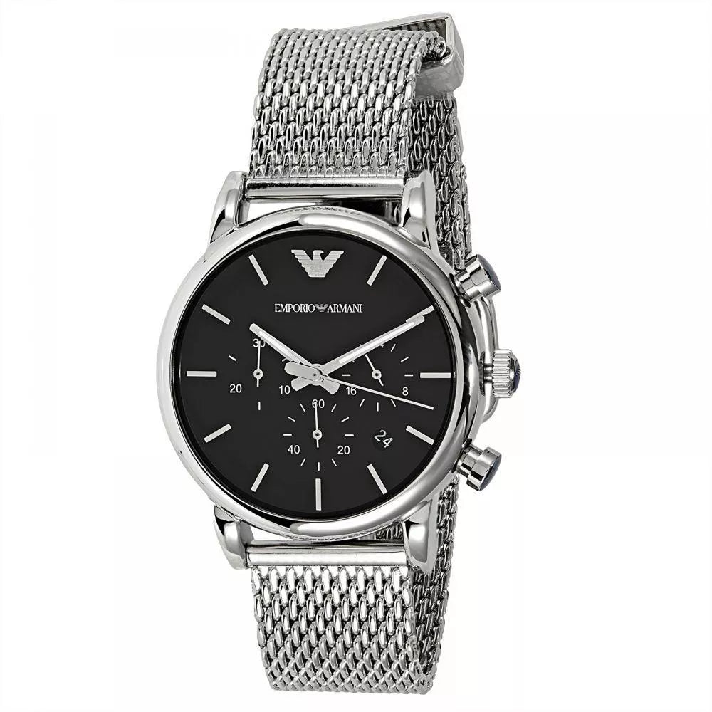 Emporio Armani Luigi Chronograph Black Dial Silver Mesh Bracelet Watch For Men - AR1811 Watches Emporio Armani   