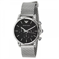 Emporio Armani Luigi Chronograph Black Dial Silver Mesh Bracelet Watch For Men - AR1811 Watches Emporio Armani   