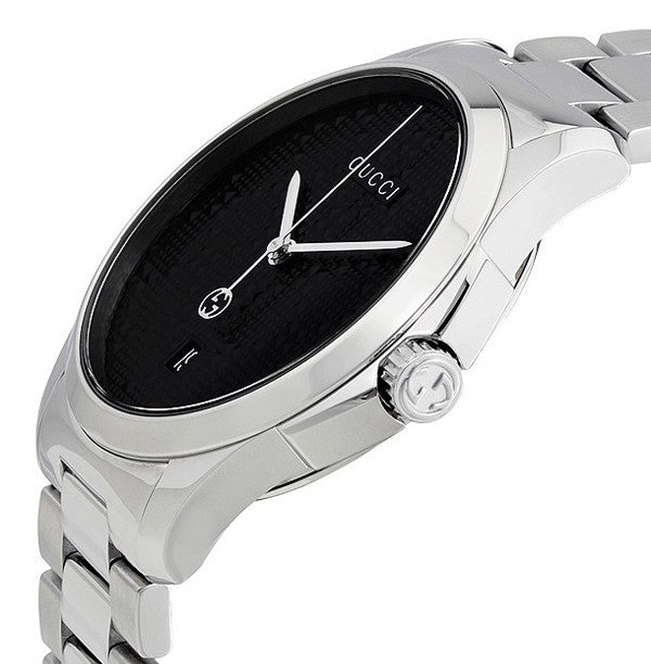 Gucci G Timeless Black Dial Silver Steel Strap Watch For Men - YA126460 Watches Gucci   