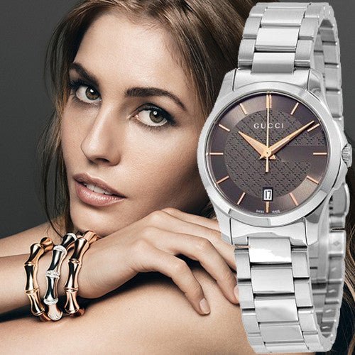 Gucci G Timeless Brown Dial Silver Steel Strap Watch For Women - YA126529 Watches Gucci   