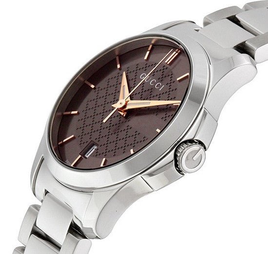 Gucci G Timeless Brown Dial Silver Steel Strap Watch For Women - YA126529 Watches Gucci   