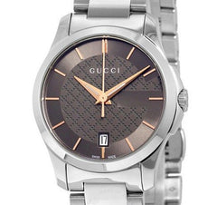 Gucci G Timeless Brown Dial Silver Steel Strap Watch For Women - YA126529 Watches Gucci   