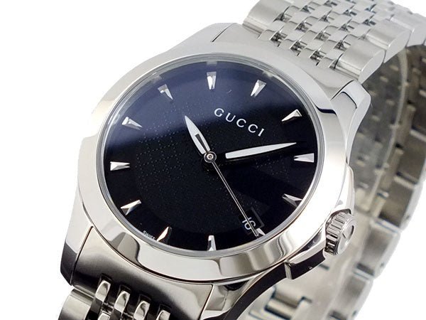 Gucci G Timeless Black Dial Silver Steel Strap Watch For Women - YA126502 Watches Gucci   