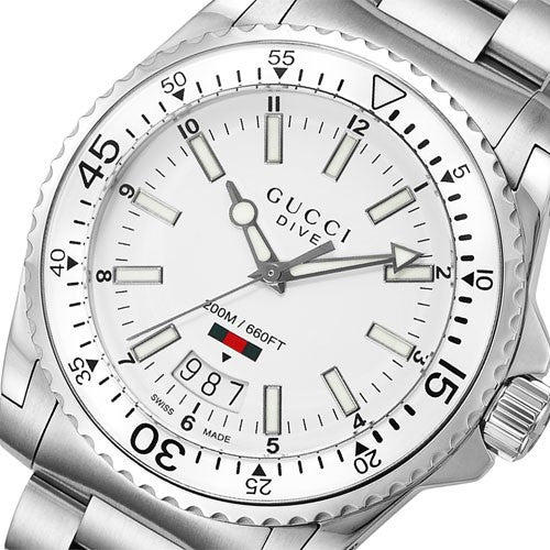 Gucci Dive Quartz White Dial Silver Steel Strap Watch for Men  - YA136302 Watches Gucci   