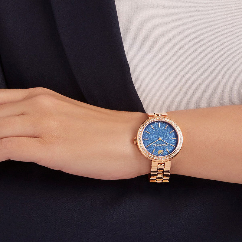 Swarovski Daytime Glittering Blue Dial Rose Gold Steel Strap Watch for Women - 5182277 Watches Swarovski   