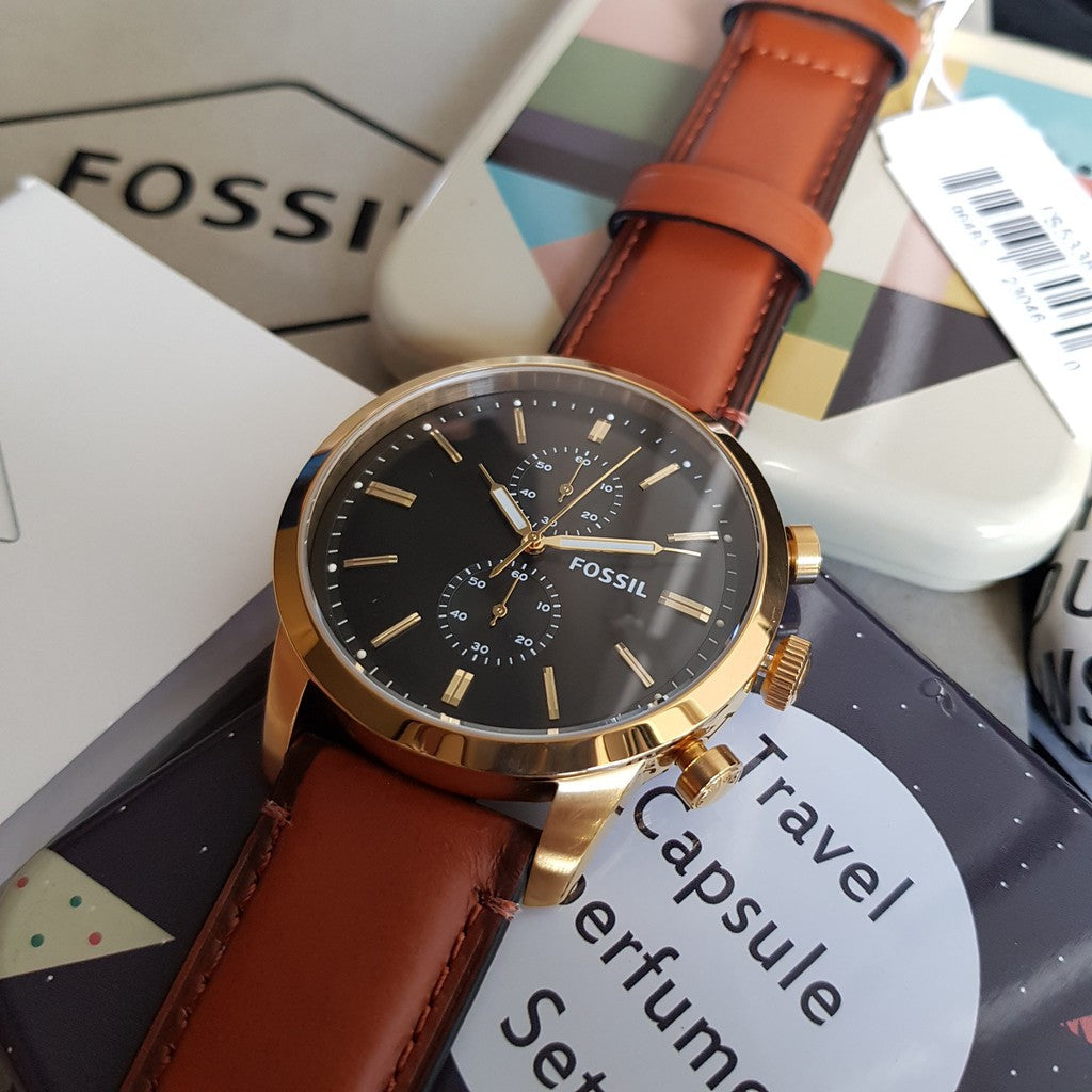 Fossil Townsman Chronograph Black Dial Brown Leather Strap Watch for Men - FS5338 Watches Fossil   