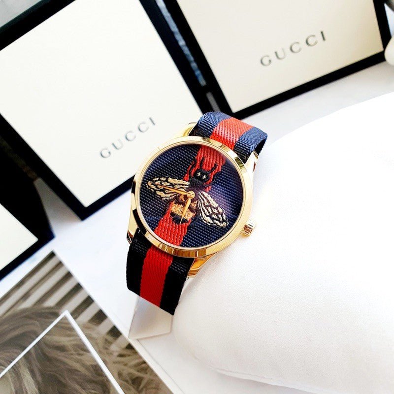 Gucci G Timeless Bee Red & Blue Dial Red Two Tone Nylon Strap Watch For Men - YA1264061 Watches Gucci   