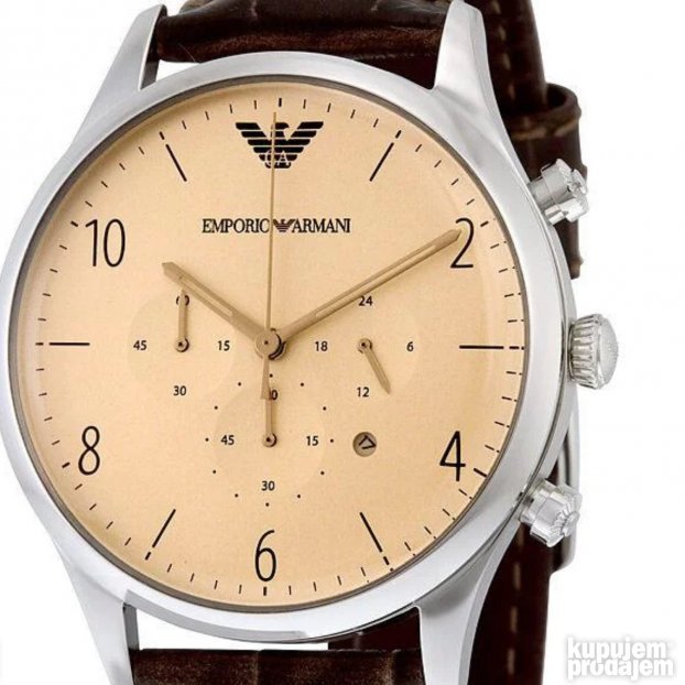 Emporio Armani Classic Chronograph Cream Dial Brown Leather Strap Watch For Men - AR1878 Watches Emporio Armani   