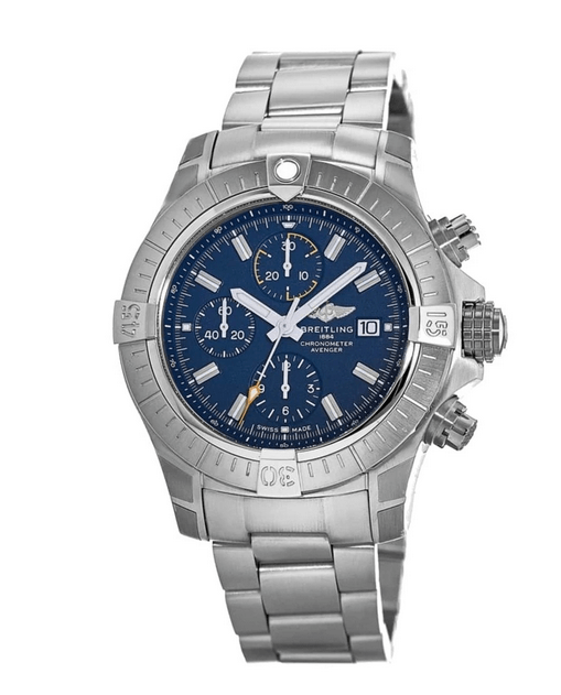 Breitling Avenger Chronograph 45mm Blue Dial Silver Steel Strap Watch for Men - A13317101C1A1 Watches Breitling   