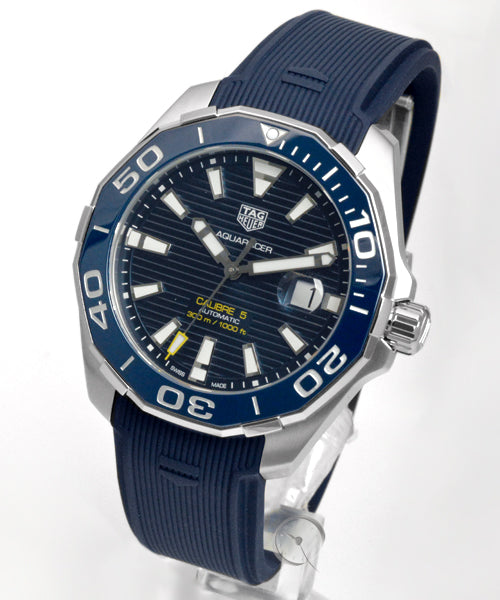 Tag Heuer Aquaracer Calibre 5 Automatic Blue Dial Blue Rubber Strap Watch for Men - WAY201B.FT6150 Watches Tag Heuer   