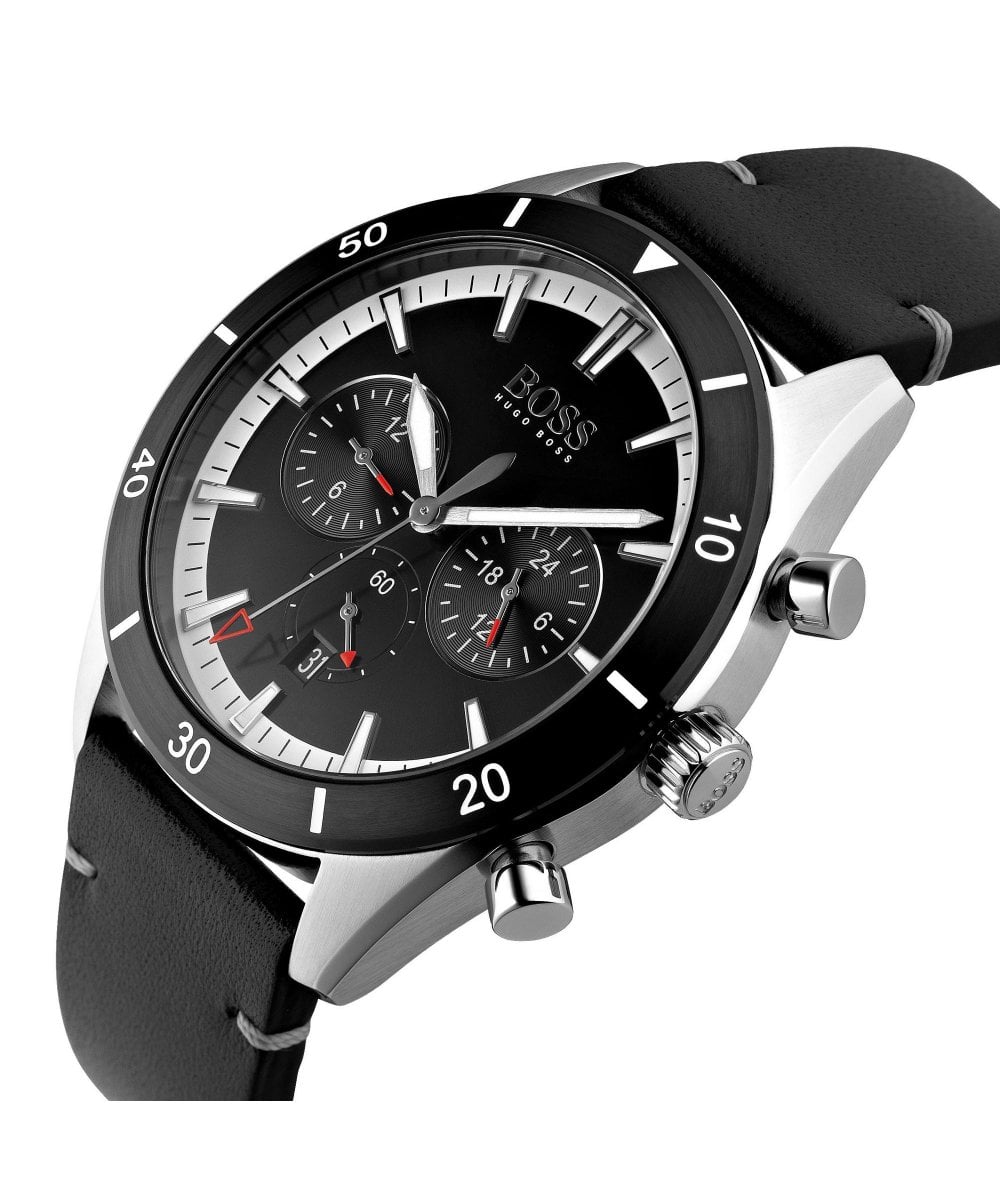 Hugo Boss Chronograph Black Dial Black Leather Strap Watch for Men - 1513864 Watches Hugo Boss   