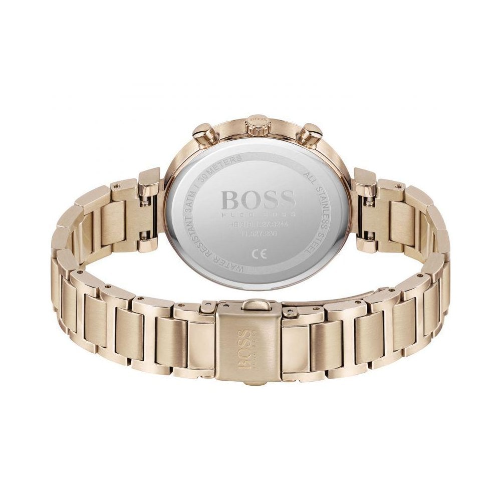 Hugo Boss Flawless Quartz White Dial Gold Steel Strap Watch for Women -1502531 Watches Hugo Boss   