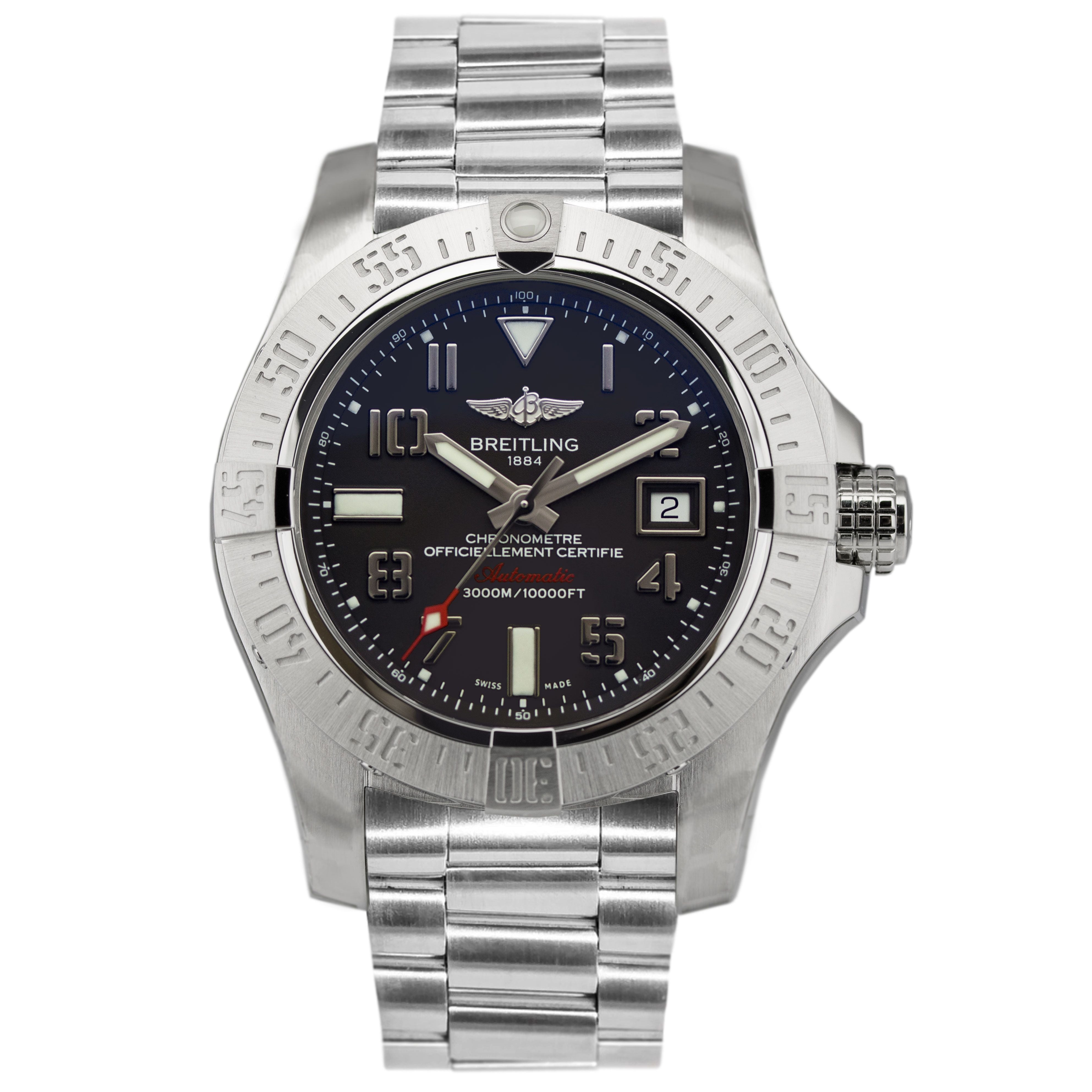 Breitling Avenger II Seawolf 45mm Grey Dial Silver Steel Strap Mens Watch - A1733110/F563 Watches Breitling   