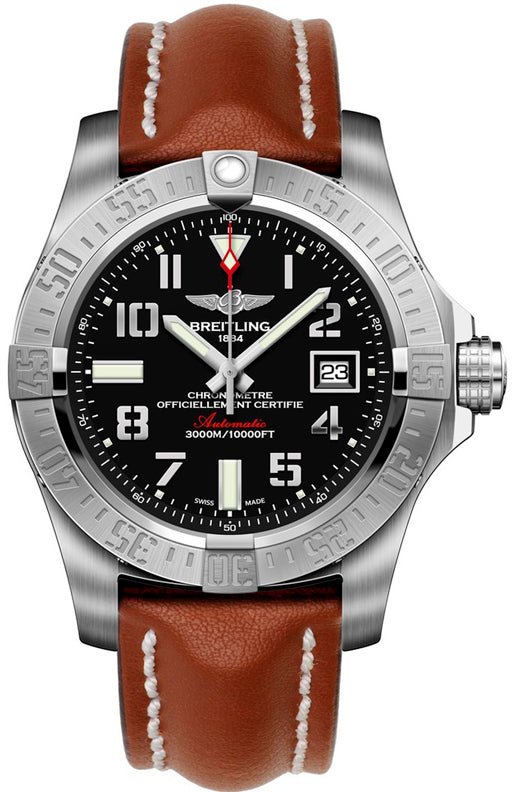 Breitling Avenger II Seawolf Stainless Steel 45mm Volcano Black Leather Strap Mens Watch - A1733110/BC31/434X Watches Breitling   