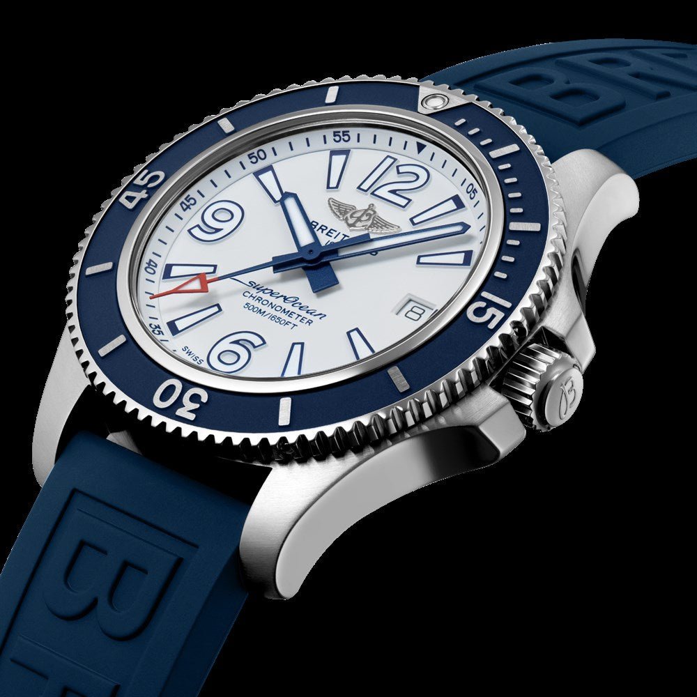 Breitling Superocean II Automatic 42mm White Dial Blue Rubber Strap Watch for Men - A17366D81A1S2 Watches Breitling   