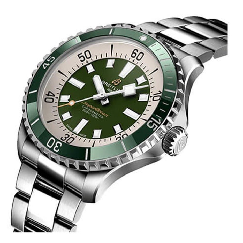 Breitling Superocean Automatic 44mm Navy Green Dial Green Rubber Strap Watch for Men - A17376A31L1A1 Watches Breitling   