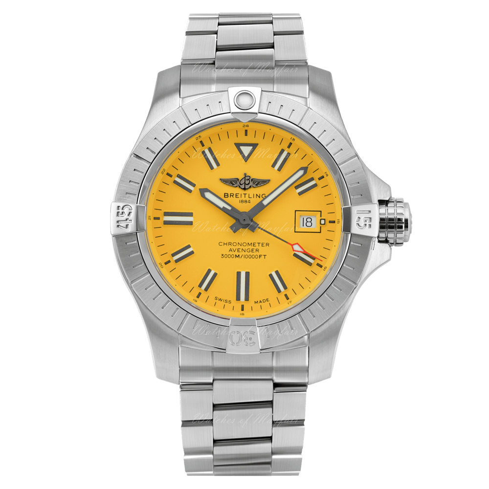 Breitling Avenger Automatic 45mm Seawolf Yellow Dial Silver Steel Strap Strap Watch for Men - A17319101/1A1 Watches Breitling   