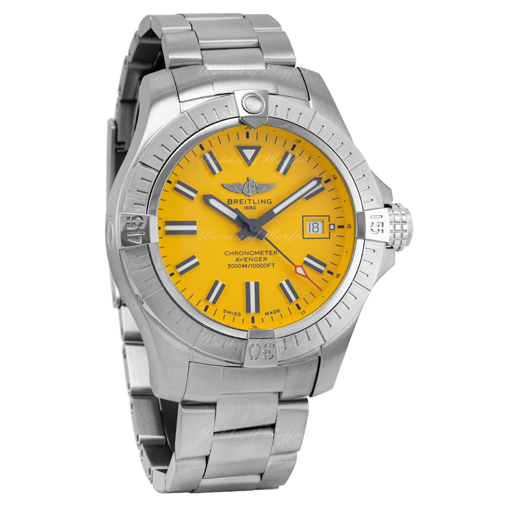 Breitling Avenger Automatic 45mm Seawolf Yellow Dial Silver Steel Strap Strap Watch for Men - A17319101/1A1 Watches Breitling   