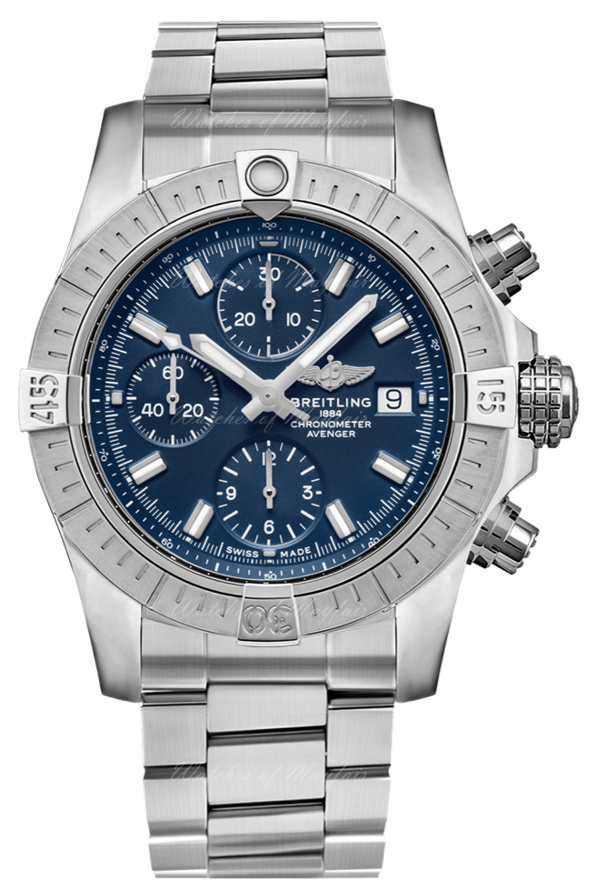 Breitling Avenger Chronograph 45mm Blue Dial Silver Steel Strap Watch for Men - A13317101C1A1 Watches Breitling   