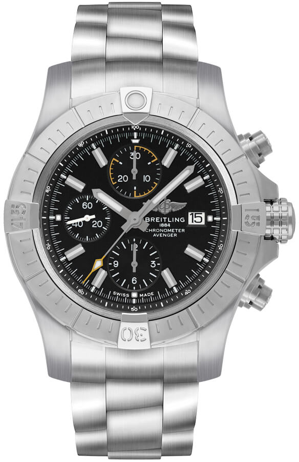Breitling Avenger Chronograph 45mm Black Dial Silver Steel Strap Watch for Men - A13317101B1A1 Watches Breitling   