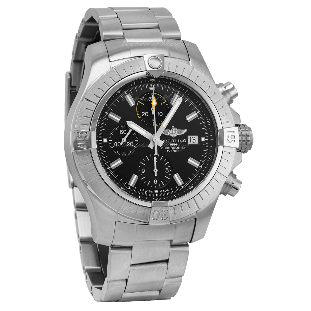 Breitling Avenger Chronograph 45mm Black Dial Silver Steel Strap Watch for Men - A13317101B1A1 Watches Breitling   