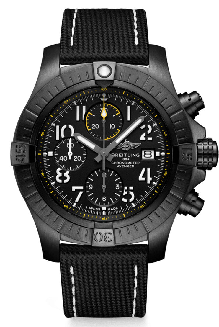 Breitling Avenger Chronograph 45mm Night Mission Black Dial Black Nylon Strap Watch for Men - V13317101B1X1 Watches Breitling   