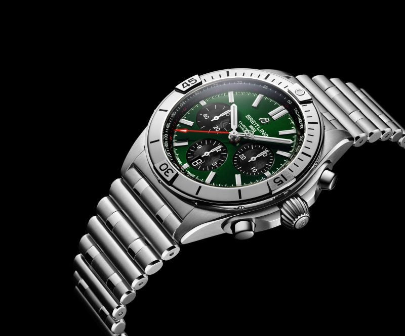 Breitling Chronomat B01 42mm Green Dial Silver Steel Strap Watch for Men - AB01343A1L1A1 Watches Breitling   