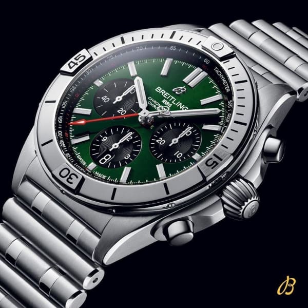 Breitling Chronomat B01 42mm Green Dial Silver Steel Strap Watch for Men - AB01343A1L1A1 Watches Breitling   