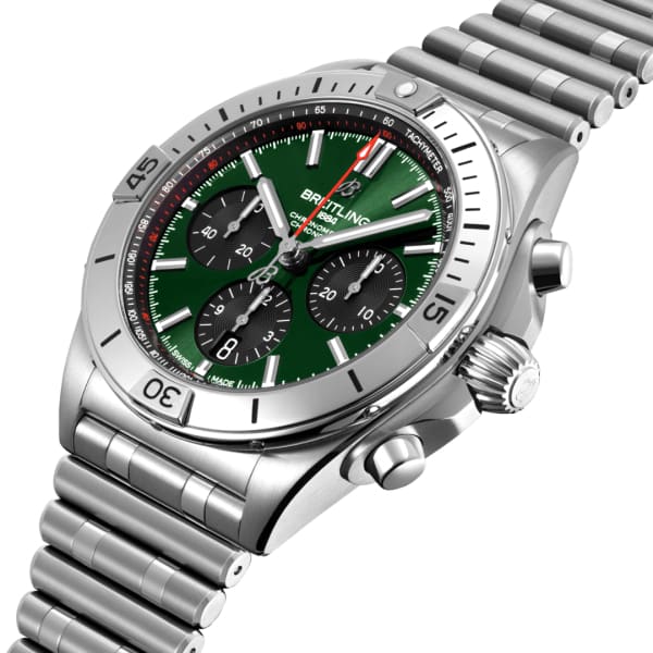 Breitling Chronomat B01 42mm Green Dial Silver Steel Strap Watch for Men - AB01343A1L1A1 Watches Breitling   