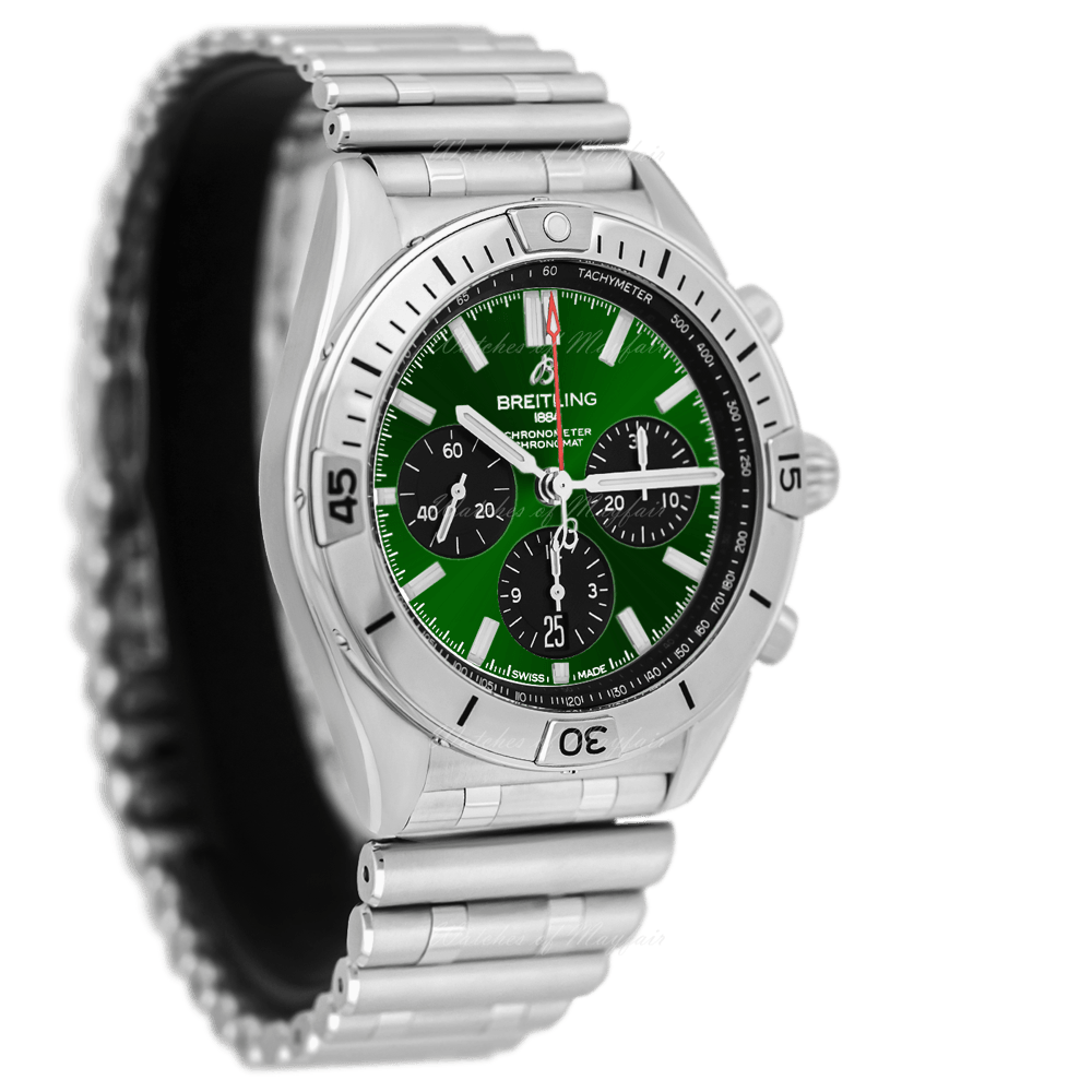 Breitling Chronomat B01 42mm Green Dial Silver Steel Strap Watch for Men - AB01343A1L1A1 Watches Breitling   