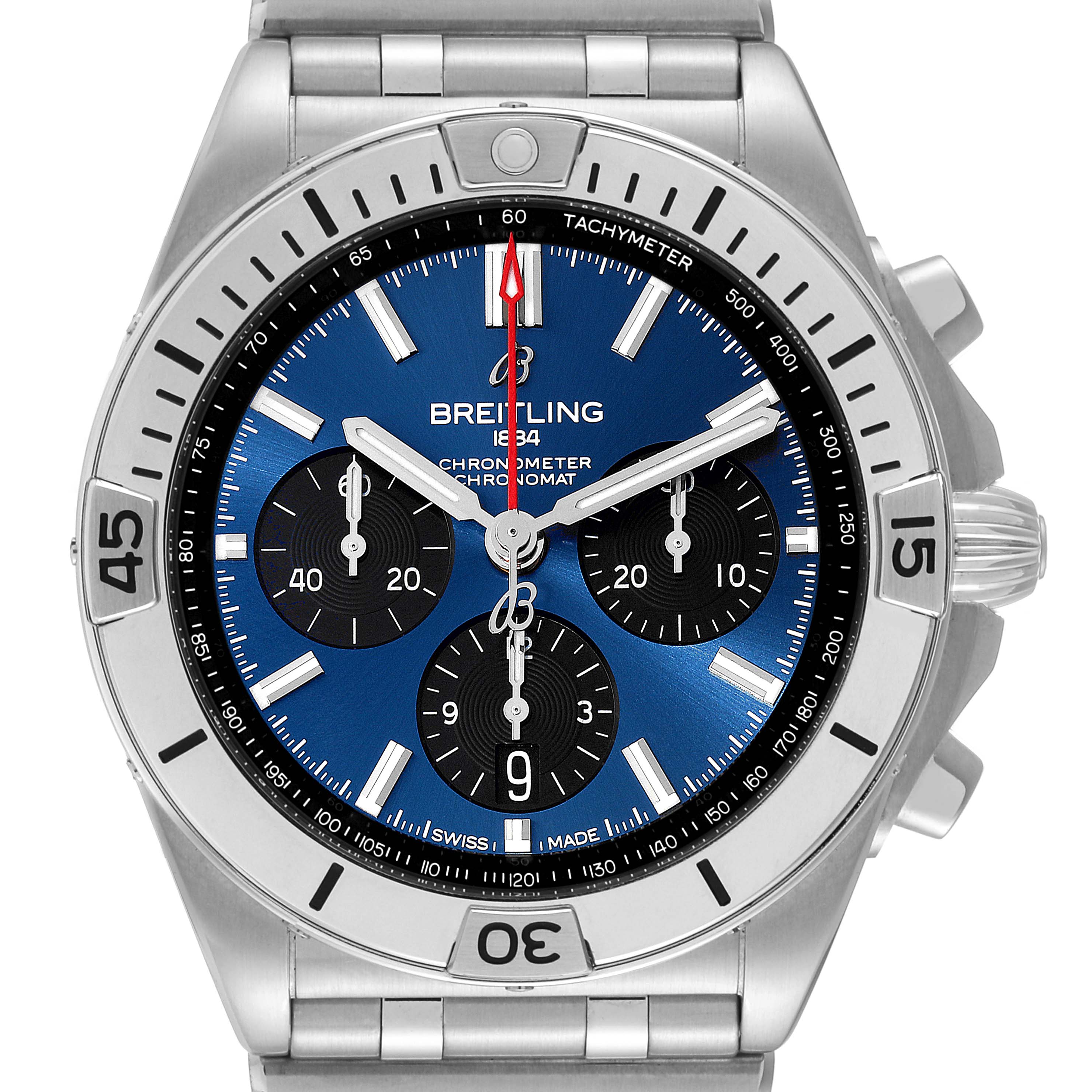 Breitling Chronomat B01 42mm Blue Dial Silver Steel Strap Watch for Men - AB0134101C1A1 Watches Breitling   