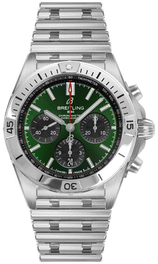 Breitling Chronomat B01 42mm Green Dial Silver Steel Strap Watch for Men - AB01343A1L1A1 Watches Breitling   