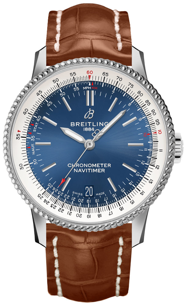 Breitling Navitimer Automatic 38mm Blue Dial Brown Leather Strap Mens Watch - A17325211C1P2 Watches Breitling   