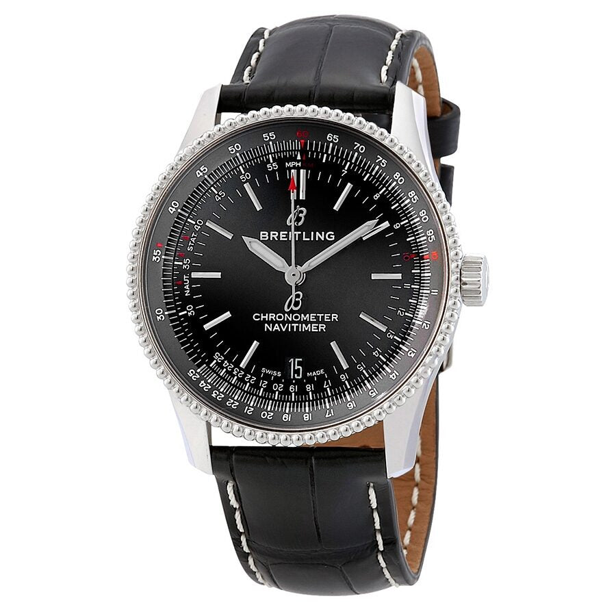 Breitling Navitimer Automatic 38mm Black Dial Black Leather Strap Mens Watch - A17325241B1P1 Watches Breitling   