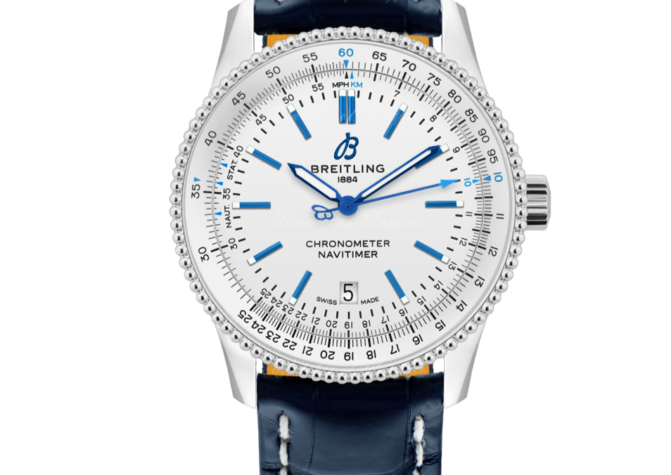 Breitling Navitimer Automatic 41mm White Dial Blue Leather Strap Watch for Men - A173263A1G1P1 Watches Breitling   