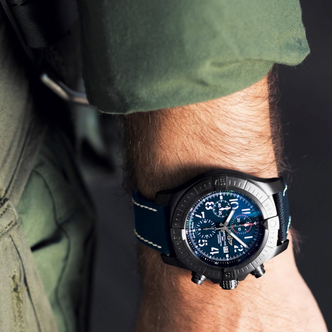 Breitling Super Avenger Chronograph 48 Night Mission Blue Dial Blue Leather Strap Watch for Men - V13375101C1X2 Watches Breitling   