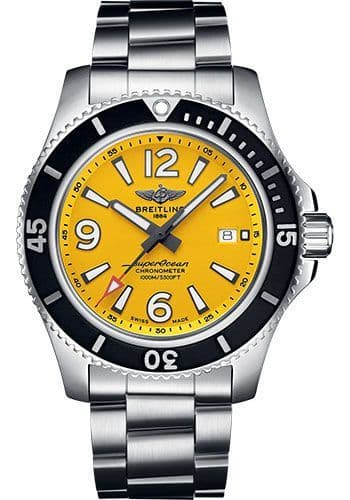 Breitling Superocean II Automatic 44mm Yellow Dial Silver Steel Strap Watch for Men - A17367021I1A1 Watches Breitling   