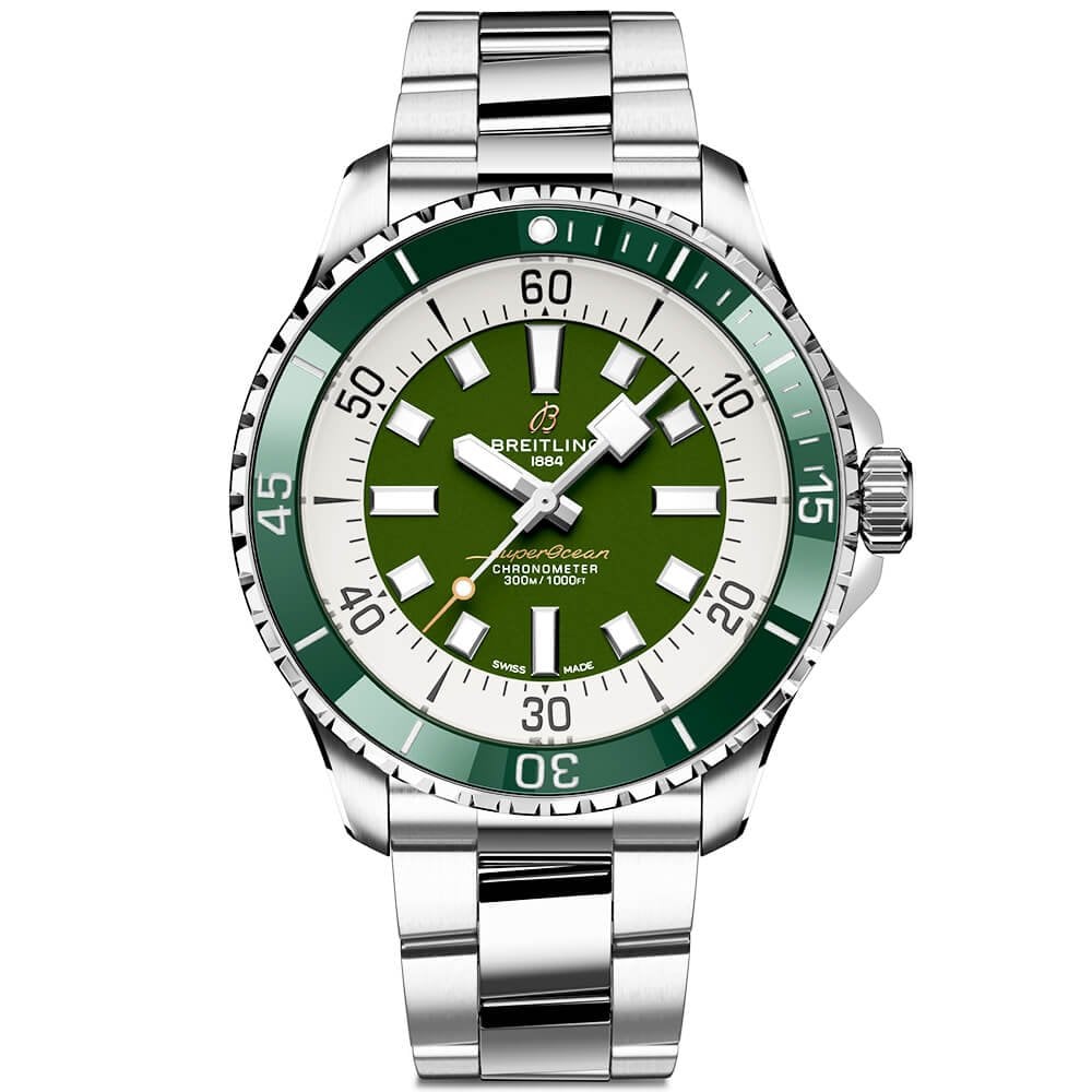 Breitling Superocean Automatic 44mm Navy Green Dial Green Rubber Strap Watch for Men - A17376A31L1A1 Watches Breitling   