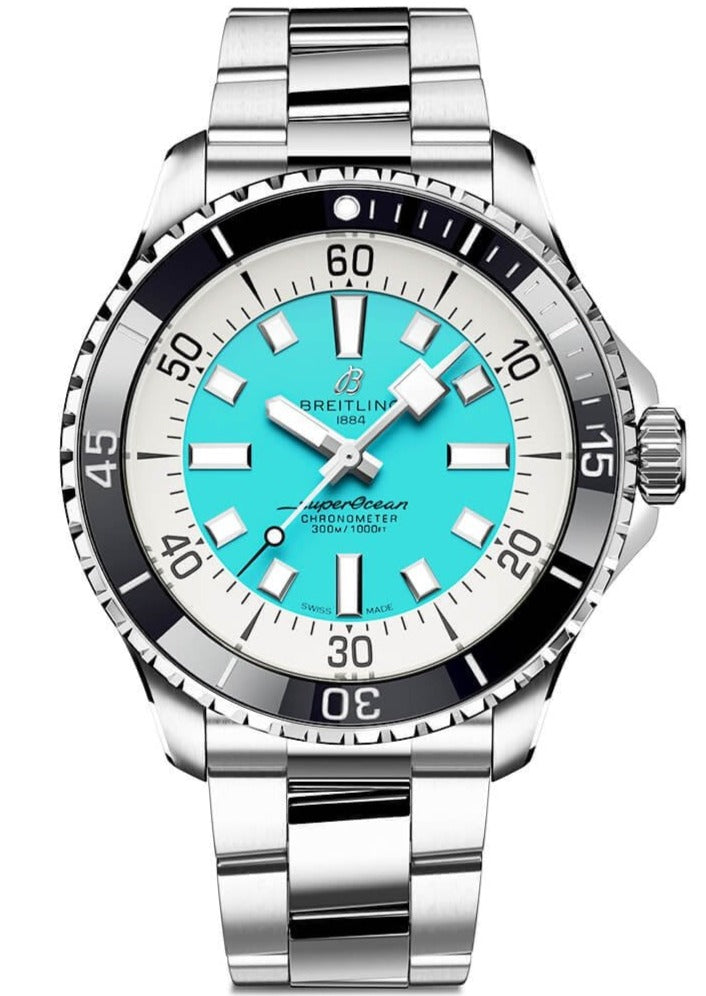 Breitling Superocean Automatic 44mm Turquoise Dial Silver Steel Strap Watch for Men - A17376211L2A1 Watches Breitling   