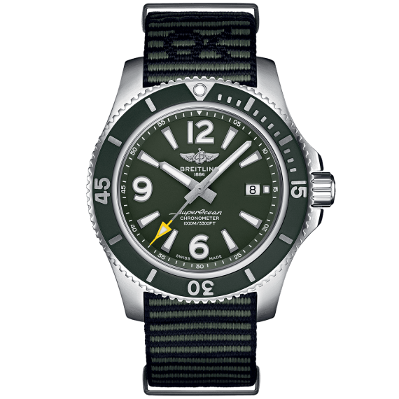 Breitling Superocean Automatic 44mm Outerknown Green Dial Green Nylon Strap Watch for Men - A17367A11L1W1 Watches Breitling   