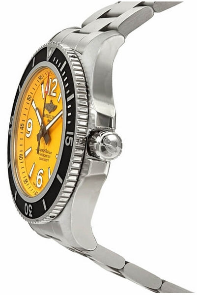 Breitling Superocean Automatic 44mm Yellow Dial Silver Steel Strap Watch for Men - A17375211/1A1 Watches Breitling   