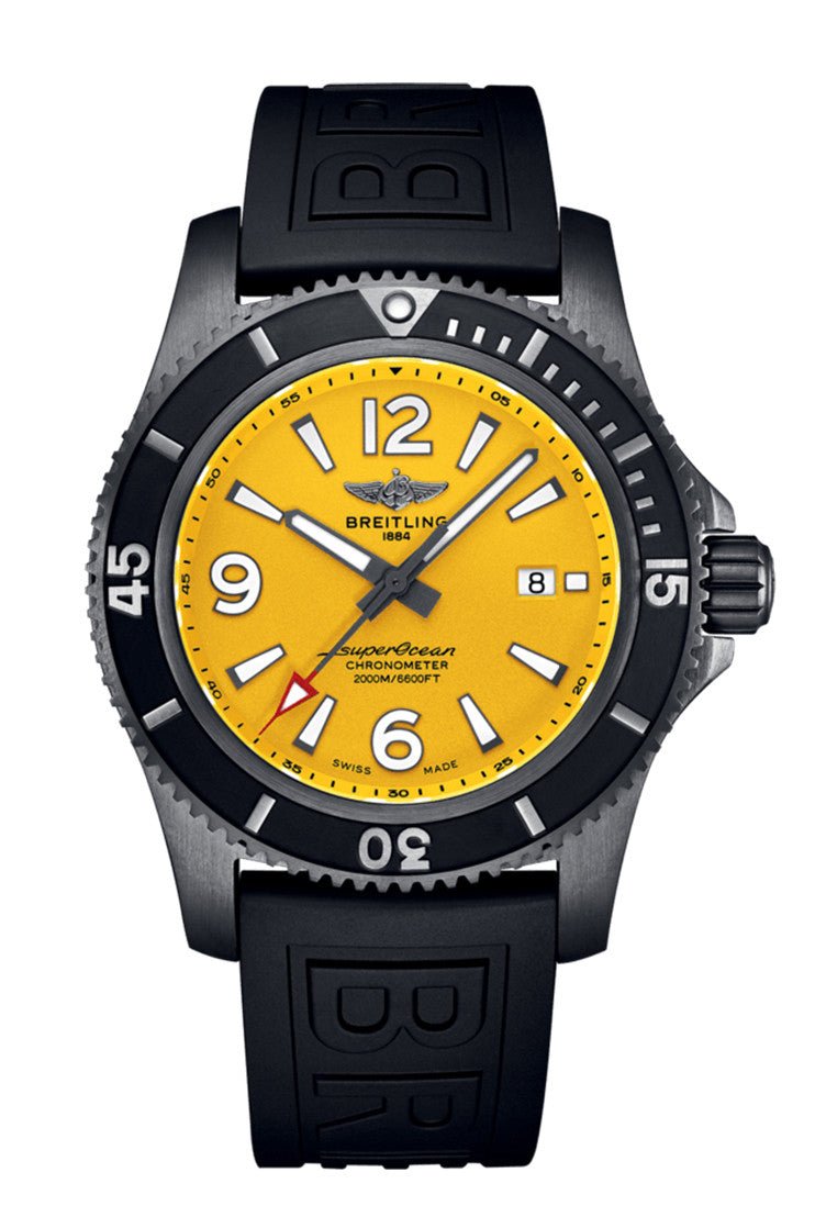 Breitling Superocean Automatic 46mm Yellow Dial Black Rubber Strap Watch for Men - M17368D71I1S1 Watches Breitling   