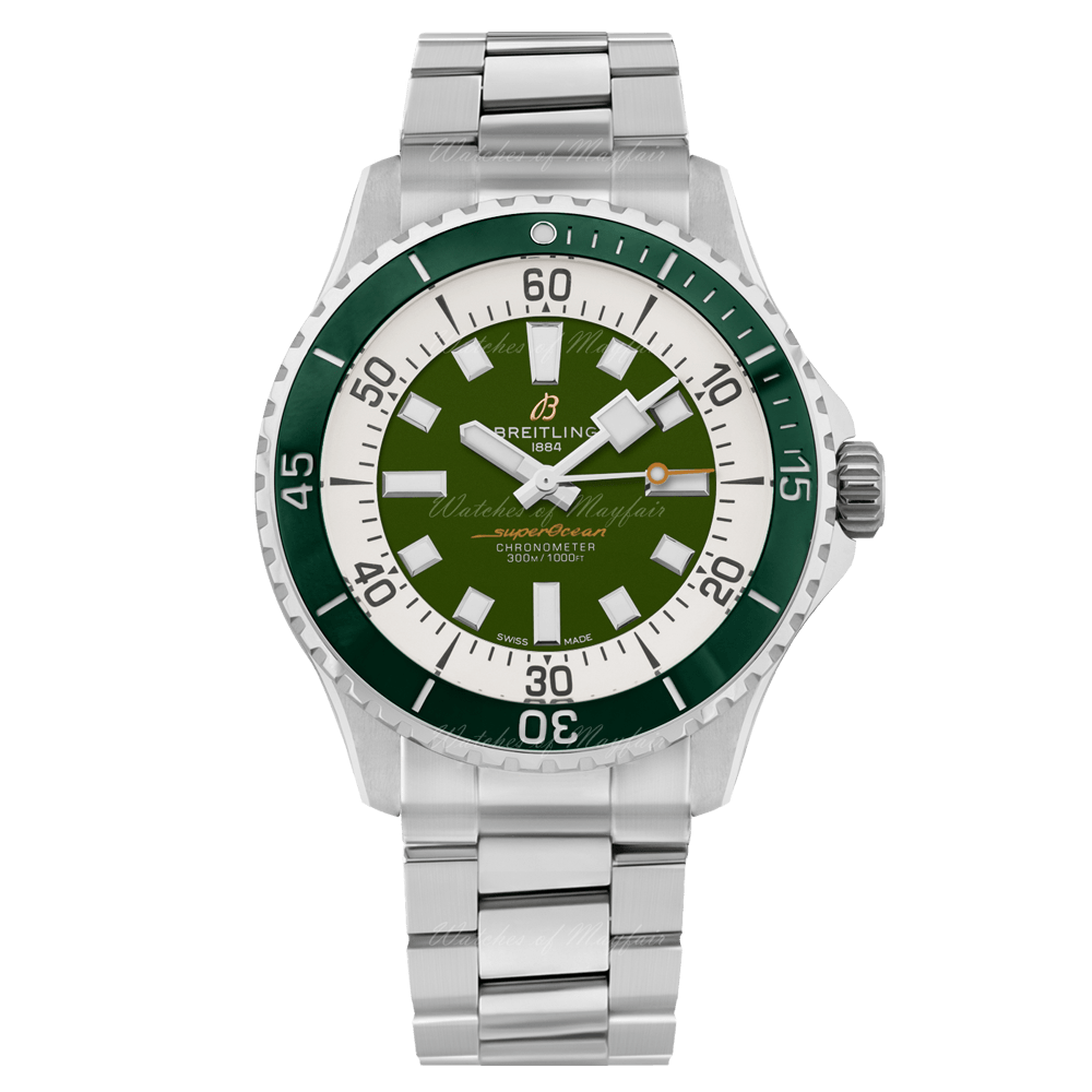 Breitling Superocean Automatic 44mm Navy Green Dial Green Rubber Strap Watch for Men - A17376A31L1A1 Watches Breitling   