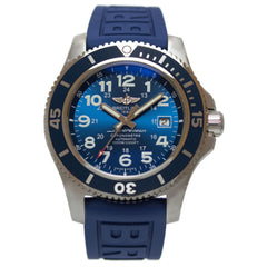 Breitling Superocean II 44mm Blue Dial Blue Rubber Strap Watch for Men - A17392D8/C910/158S/A20SS.1 Watches Breitling   