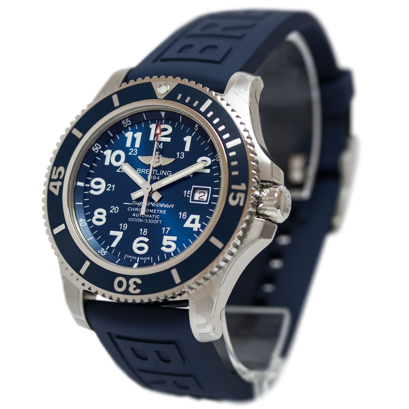 Breitling Superocean II 44mm Blue Dial Blue Rubber Strap Watch for Men - A17392D8/C910/158S/A20SS.1 Watches Breitling   