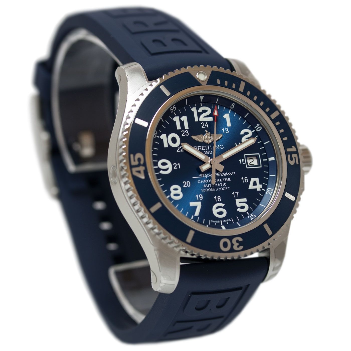 Breitling Superocean II 44mm Blue Dial Blue Rubber Strap Watch for Men - A17392D8/C910/158S/A20SS.1 Watches Breitling   