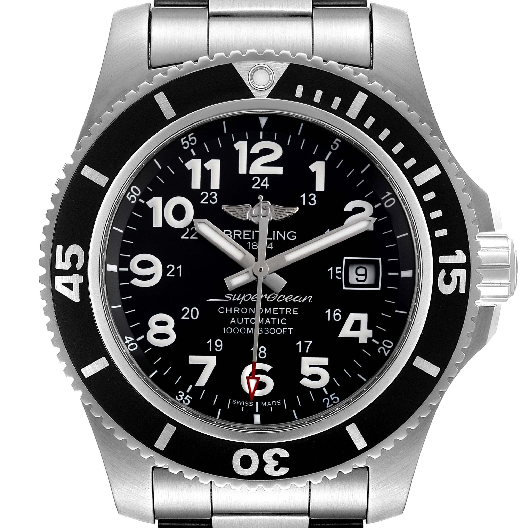 Breitling Superocean II 44mm Black Dial Black Steel Strap Watch for Men - A17392D71B1A1 Watches Breitling   